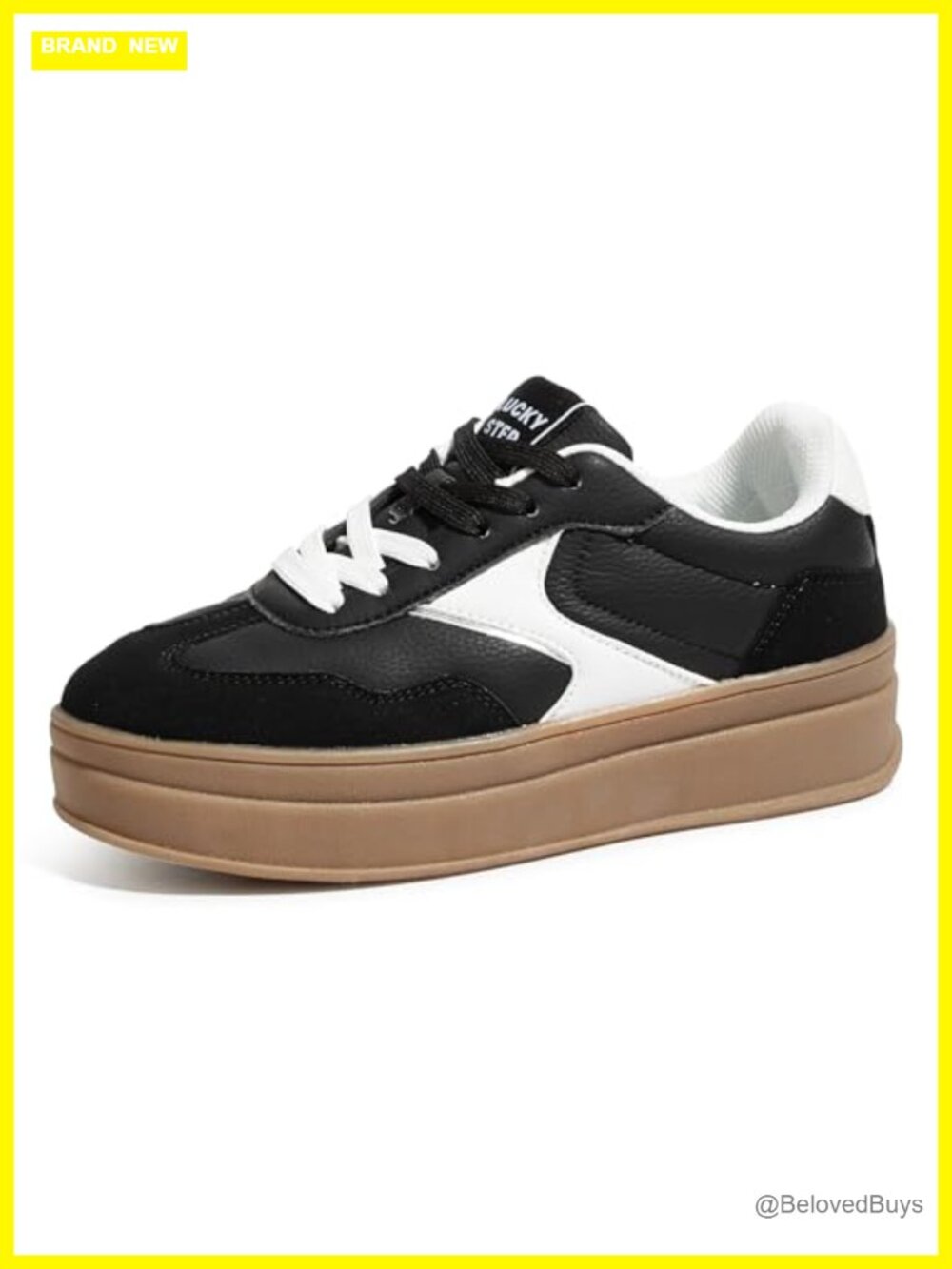 Women's Platform Retro Chunky Sneakers with Faux Leather and Suede